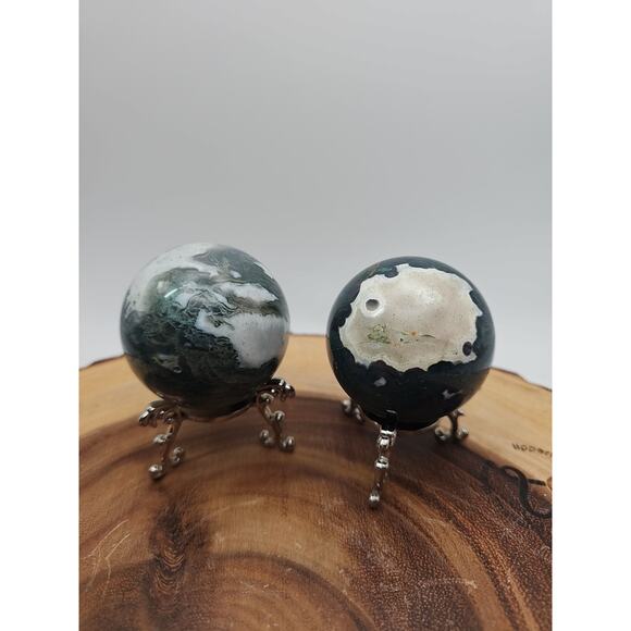 1 Pair Moss Tree Agate Sphere W/Stand 52mm .93lb - Picture 8 of 10